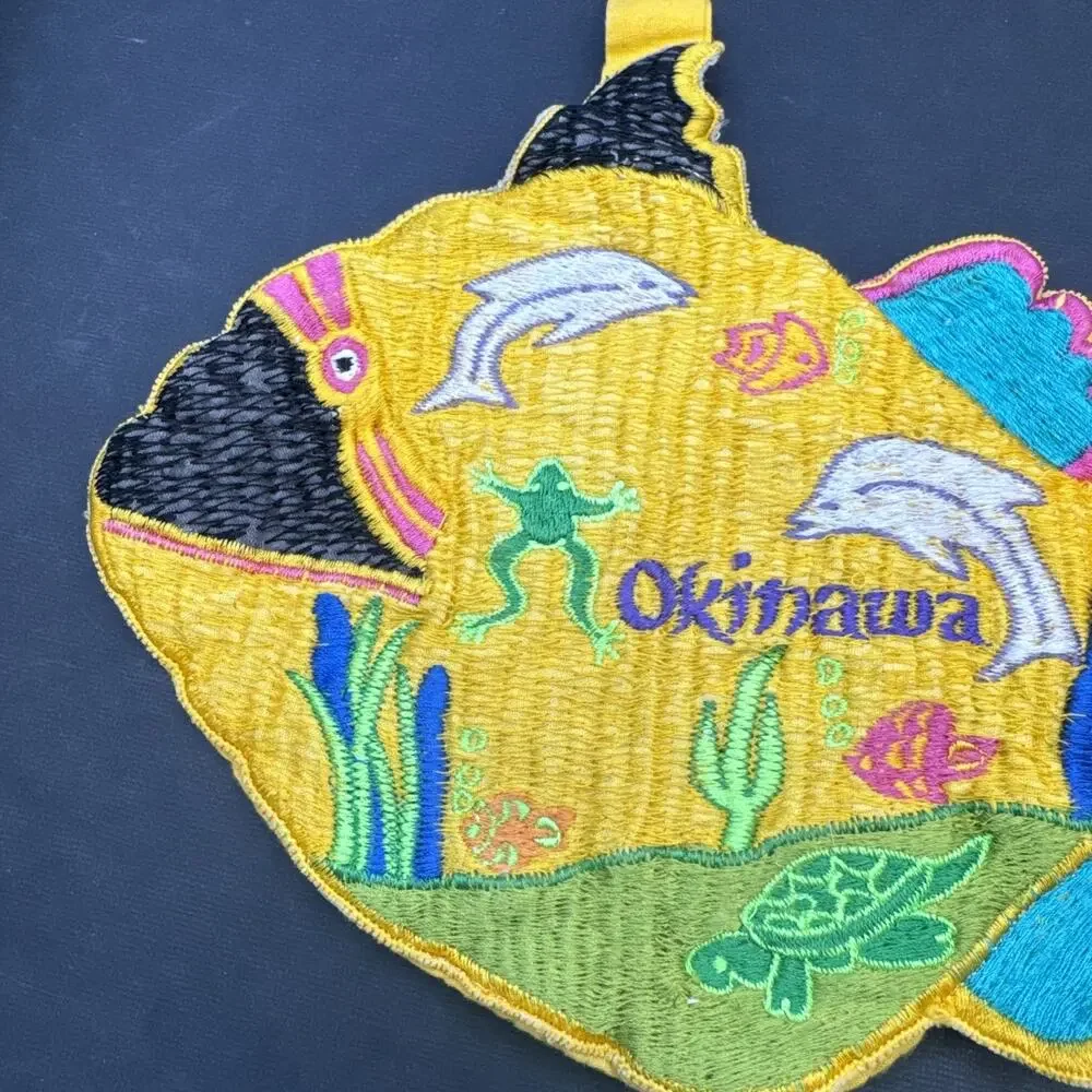Vintage Okinawa Japan Souvenir Fish Oven Mitt Potholder Embroidered Tropical